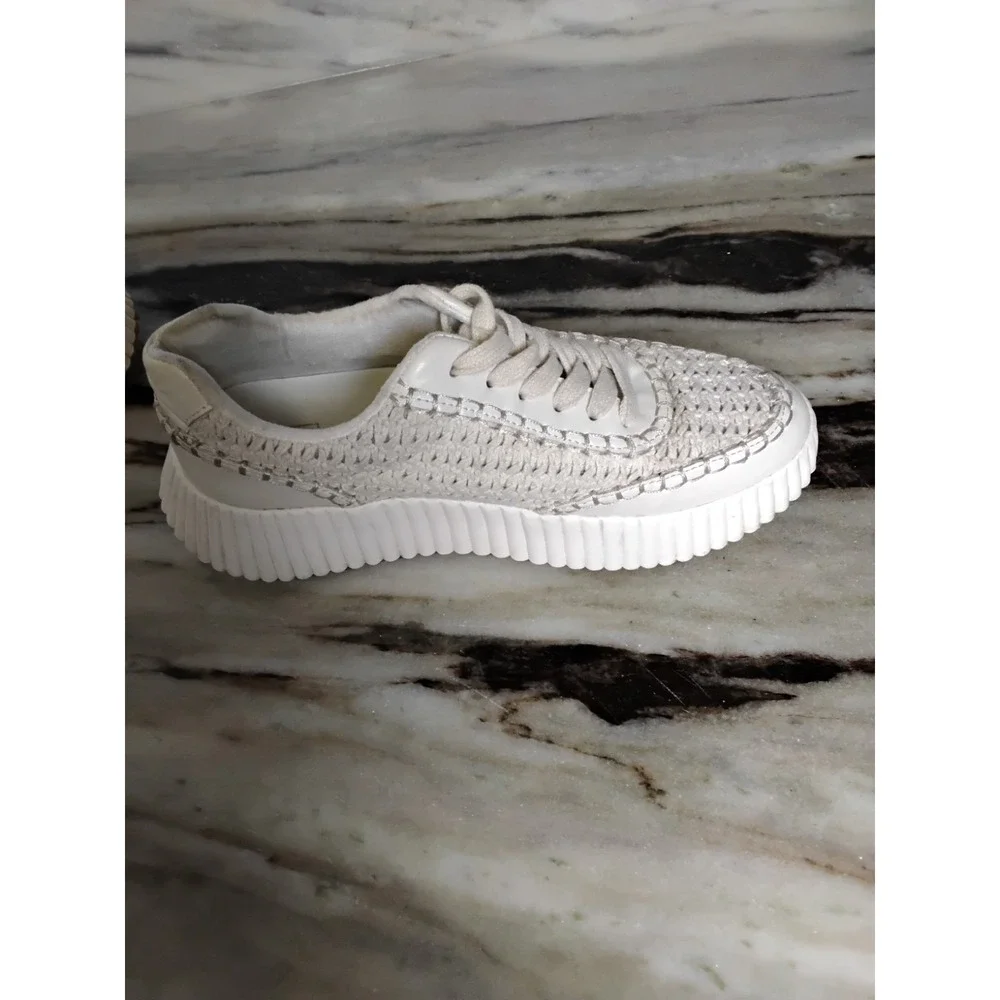 Shu Shop Selina Sneakers Bone Off White Woven Chunky Ribbed Sole Sz‎ 7
